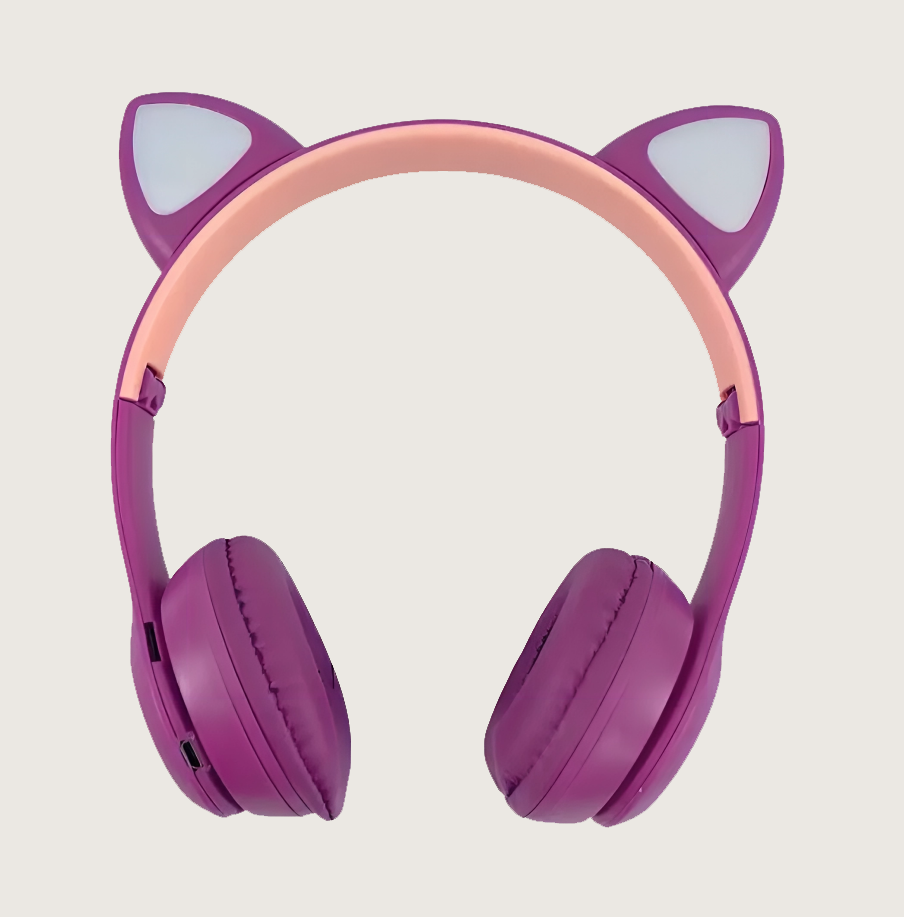 P47 Cat Wireless Gaming Headset, Bluetooth 5.0  , girls  Headphones,LED Light Up Bluetooth Over Ear Headphones for Girl and Adults Wearing (Mauve))