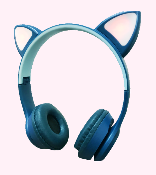 P47 Cat Wireless Gaming Headset, Bluetooth 5.0  , girls  Headphones,LED Light Up Bluetooth Over Ear Headphones for Girl and Adults Wearing ( Blue)