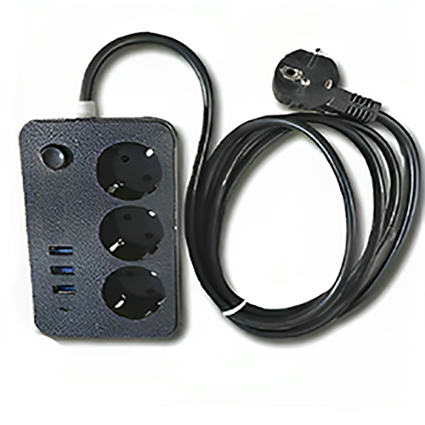 Power Strip With 3 Ways Power Socket (3 USB Port 38W, Fast Charging USB-C - Grey /Black