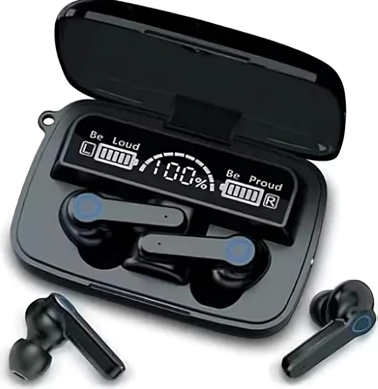 M19 TWS Earbuds Wireless Bluetooth Earbuds with LED Display with Flashlight Bluetooth Headset (Black)